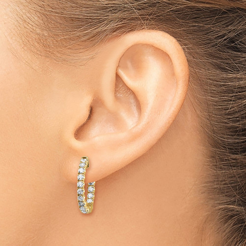 14k Yellow Gold Diamond Round Hoop w/Safety Clasp Earrings