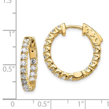 14k Yellow Gold Diamond Round Hoop w/Safety Clasp Earrings