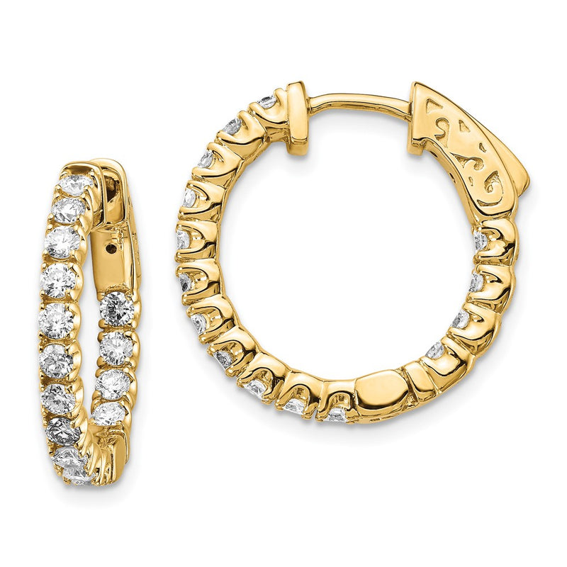 14k Yellow Gold Diamond Round Hoop w/Safety Clasp Earrings