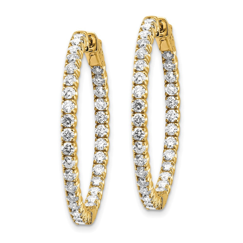 14k Yellow Gold Diamond Round Hoop w/Safety Clasp Earrings