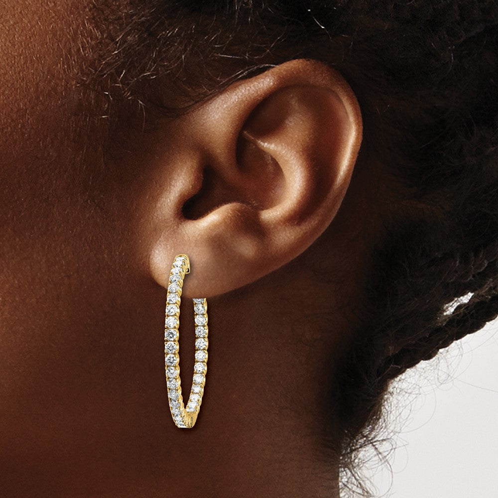 14k Yellow Gold Diamond Round Hoop w/Safety Clasp Earrings
