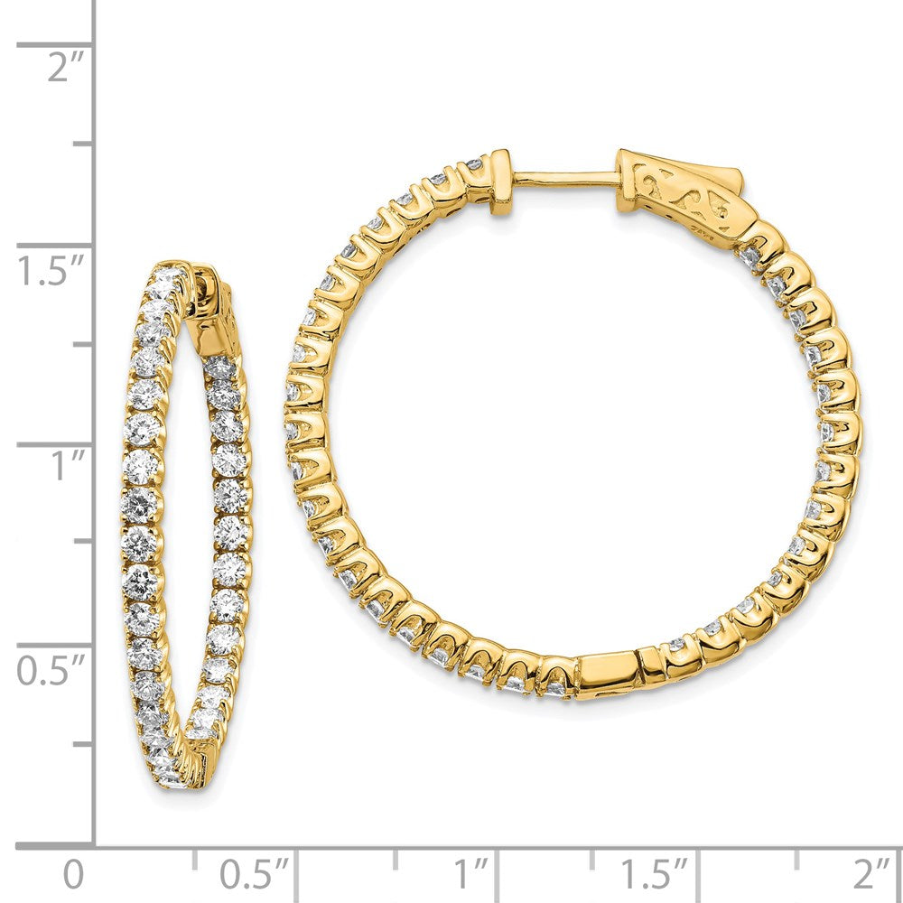 14k Yellow Gold Diamond Round Hoop w/Safety Clasp Earrings