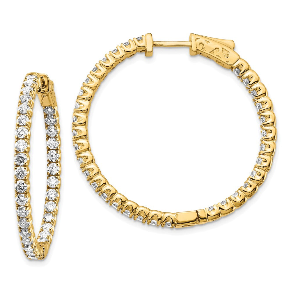 14k Yellow Gold Diamond Round Hoop w/Safety Clasp Earrings