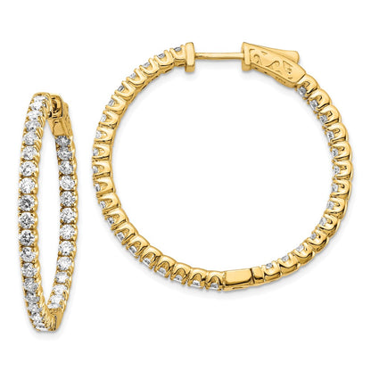 14k Yellow Gold Diamond Round Hoop w/Safety Clasp Earrings