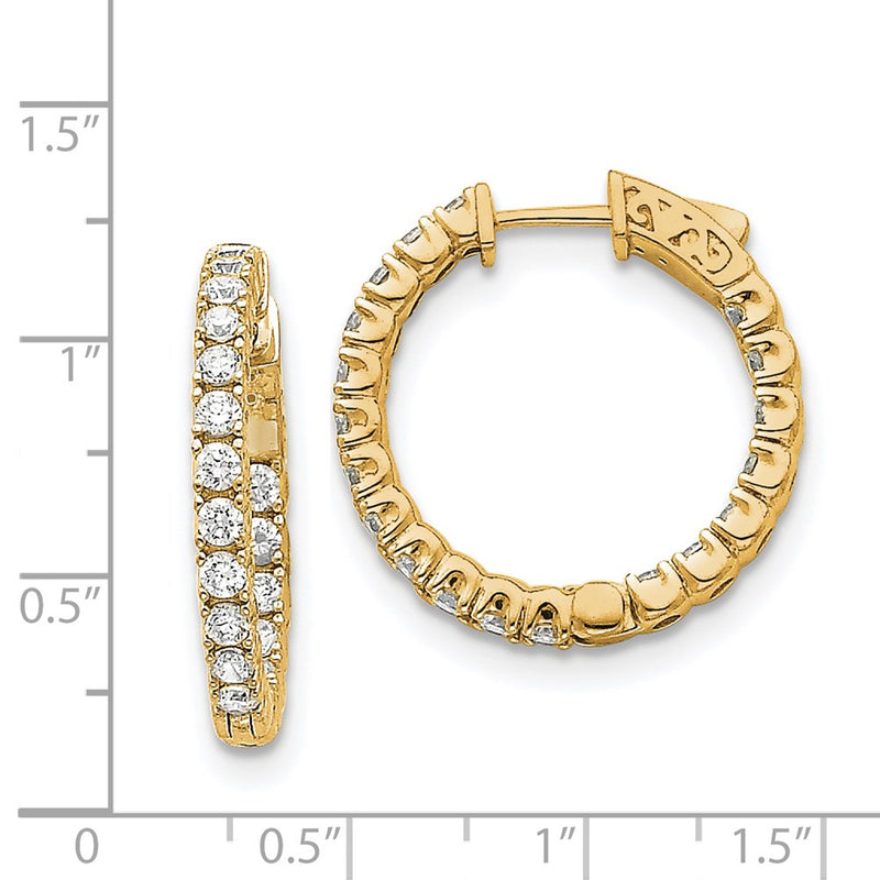 14k Yellow Gold Diamond Round Hoop w/Safety Clasp Earrings