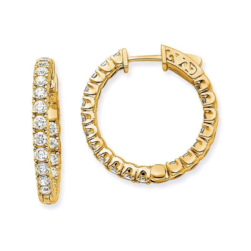 14k Yellow Gold Diamond Round Hoop w/Safety Clasp Earrings