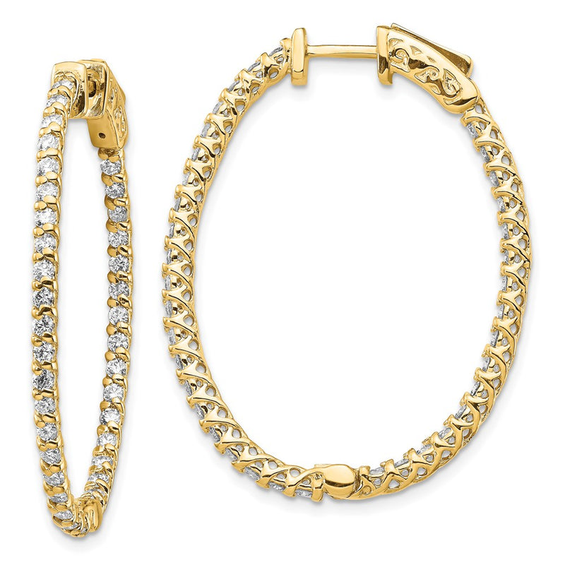 14k Yellow Gold Diamond Oval Hoop w/Safety Clasp Earrings