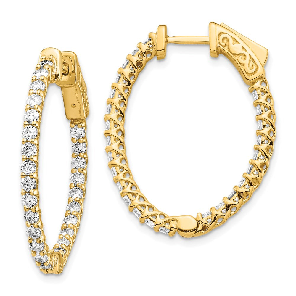 14k Yellow Gold Diamond Oval Hoop w/Safety Clasp Earrings