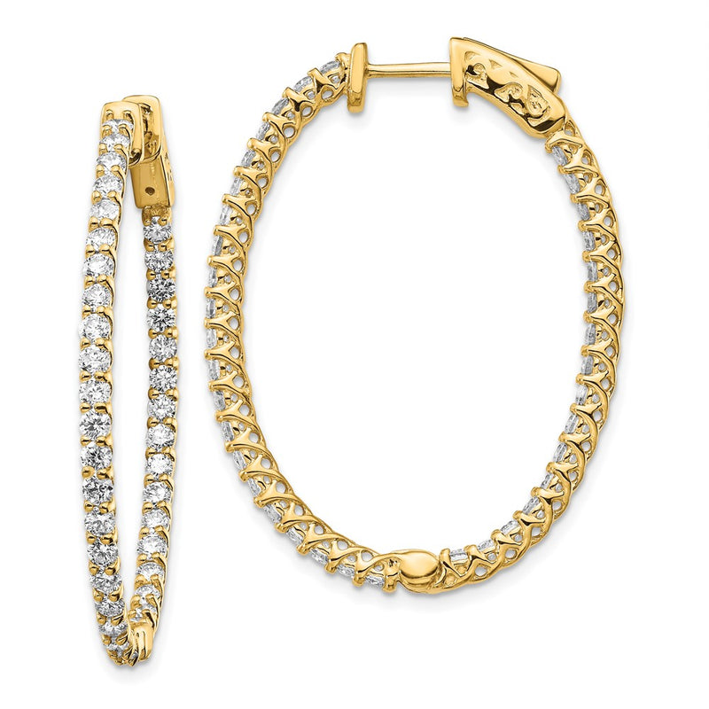 14k Yellow Gold Diamond Oval Hoop w/Safety Clasp Earrings