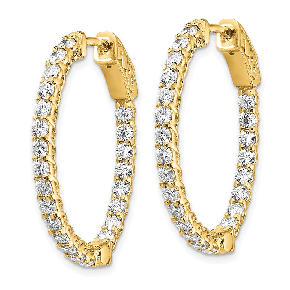 14k Yellow Gold Diamond Oval Hoop w/Safety Clasp Earrings