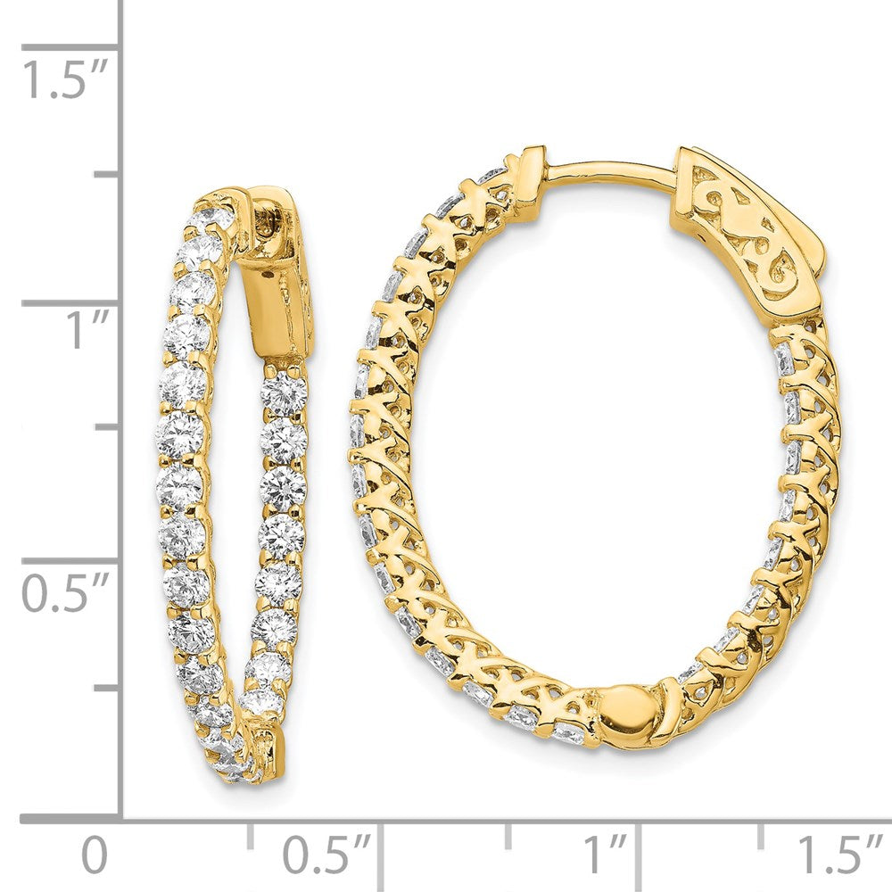 14k Yellow Gold Diamond Oval Hoop w/Safety Clasp Earrings