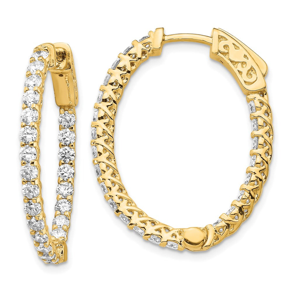 14k Yellow Gold Diamond Oval Hoop w/Safety Clasp Earrings