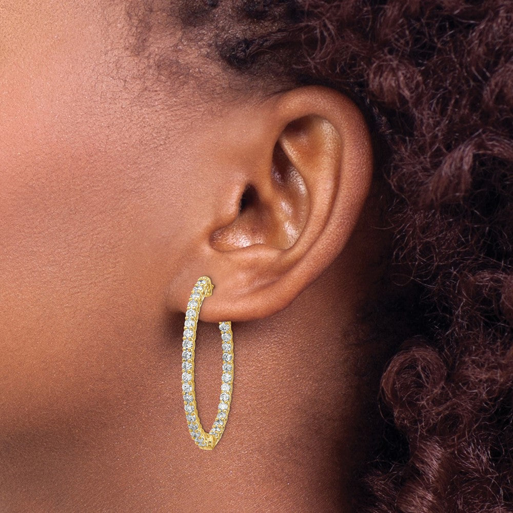 14k Yellow Gold Diamond Oval Hoop w/Safety Clasp Earrings