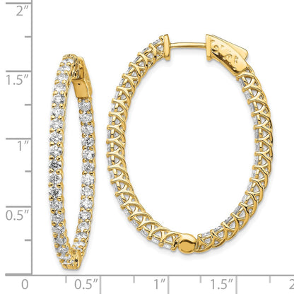 14k Yellow Gold Diamond Oval Hoop w/Safety Clasp Earrings