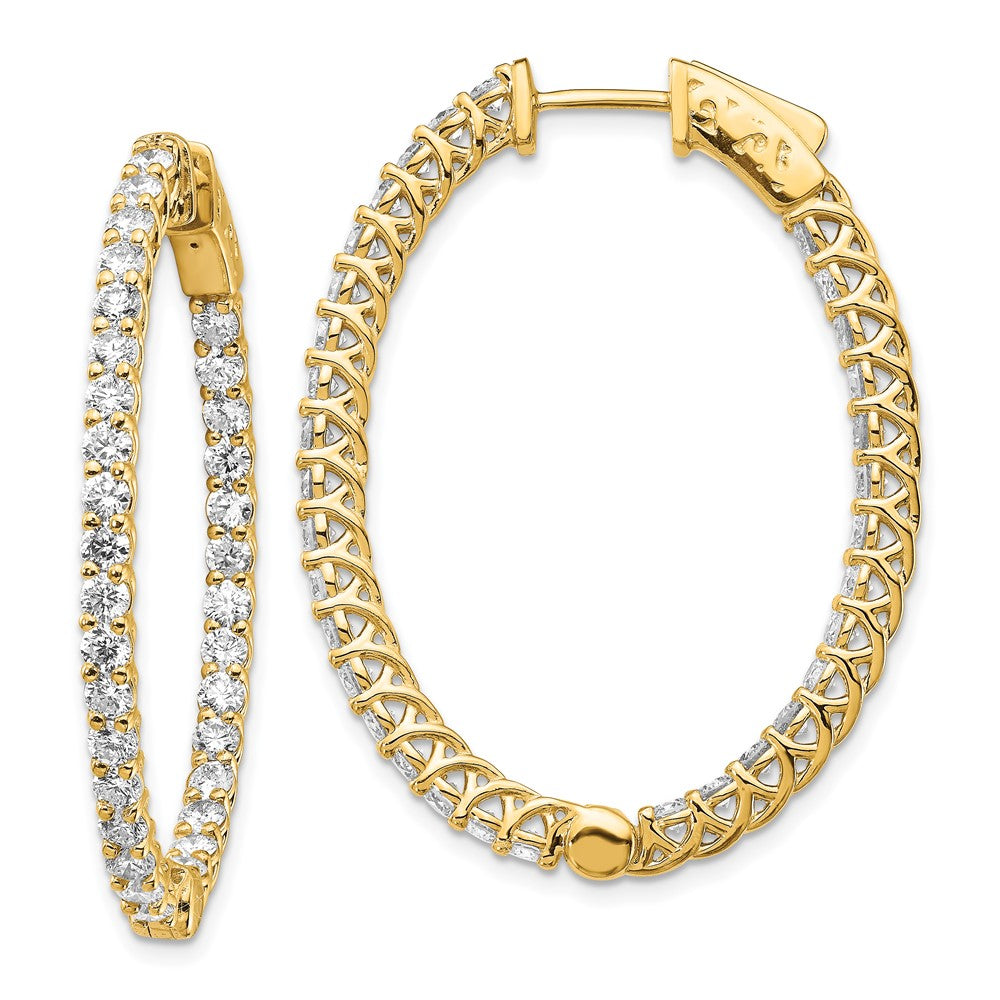14k Yellow Gold Diamond Oval Hoop w/Safety Clasp Earrings