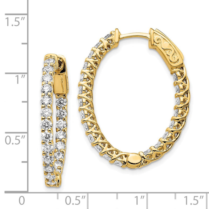 14k Yellow Gold Diamond Oval Hoop w/Safety Clasp Earrings