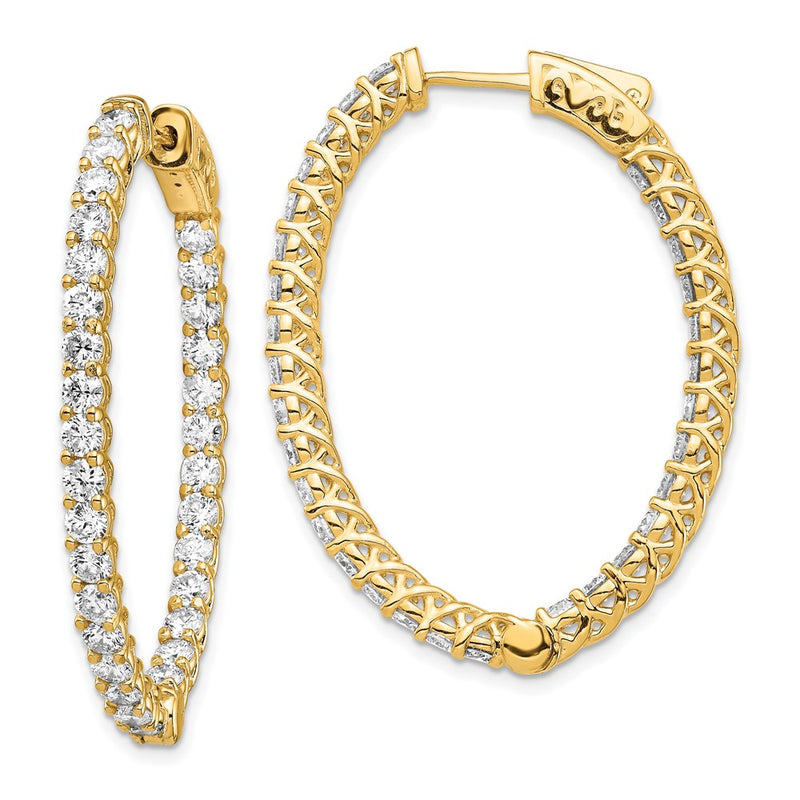 14k Yellow Gold Diamond Oval Hoop w/Safety Clasp Earrings