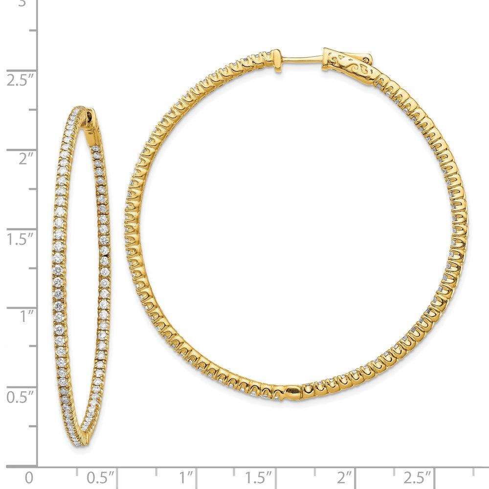 14k Yellow Gold Diamond Round Hoop w/Safety Clasp Earrings