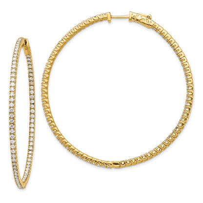 14k Yellow Gold Diamond Round Hoop w/Safety Clasp Earrings