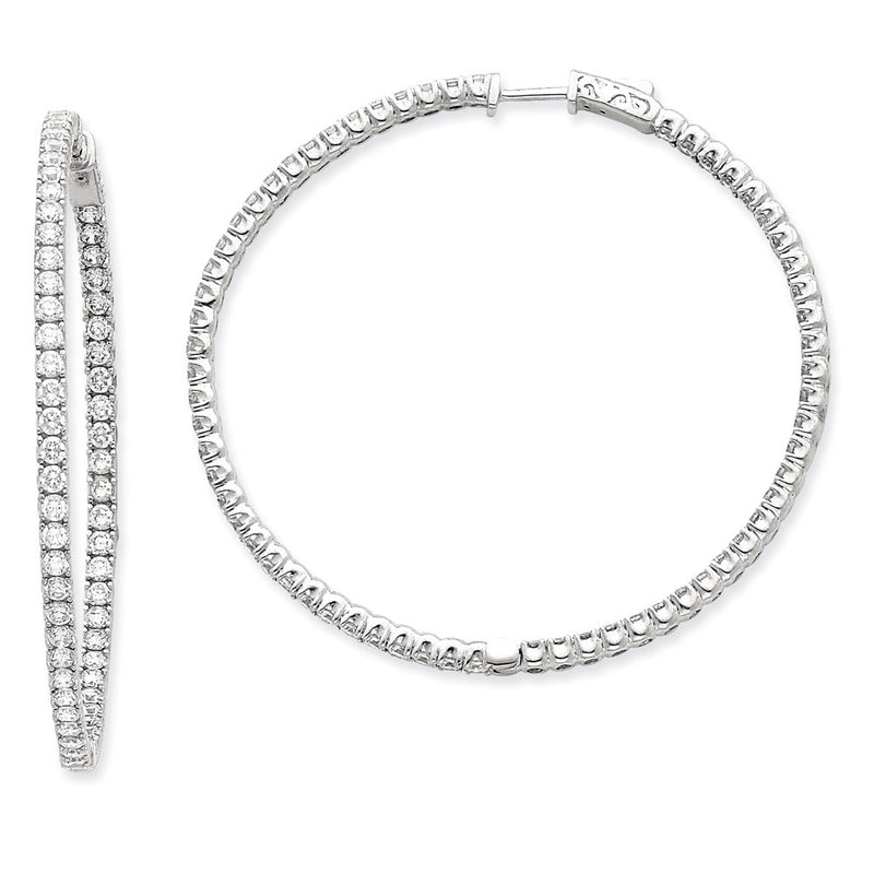 14k White Gold WG Diamond Round Hoop w/Safety Clasp Earrings
