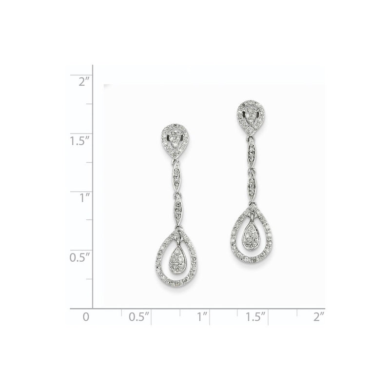 14k White Gold Real Diamond Dangle Earrings