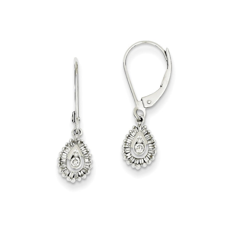 14k White Gold Real Diamond Leverback Earrings
