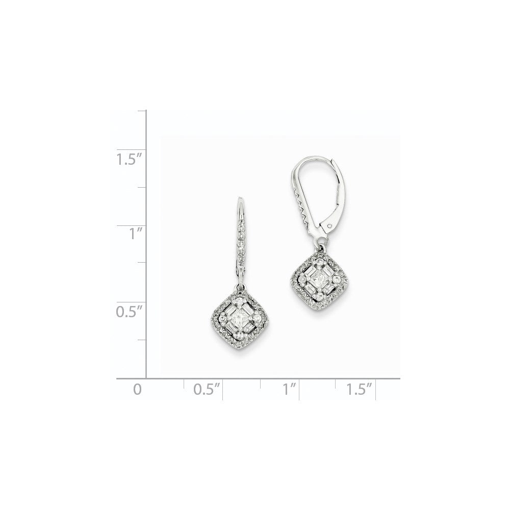 14k White Gold Real Diamond Leverback Earrings