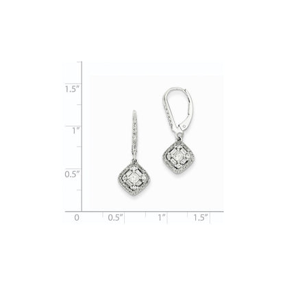 14k White Gold Real Diamond Leverback Earrings