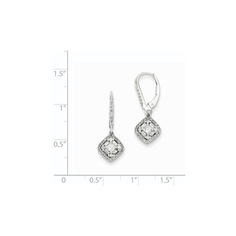 14k White Gold Real Diamond Leverback Earrings