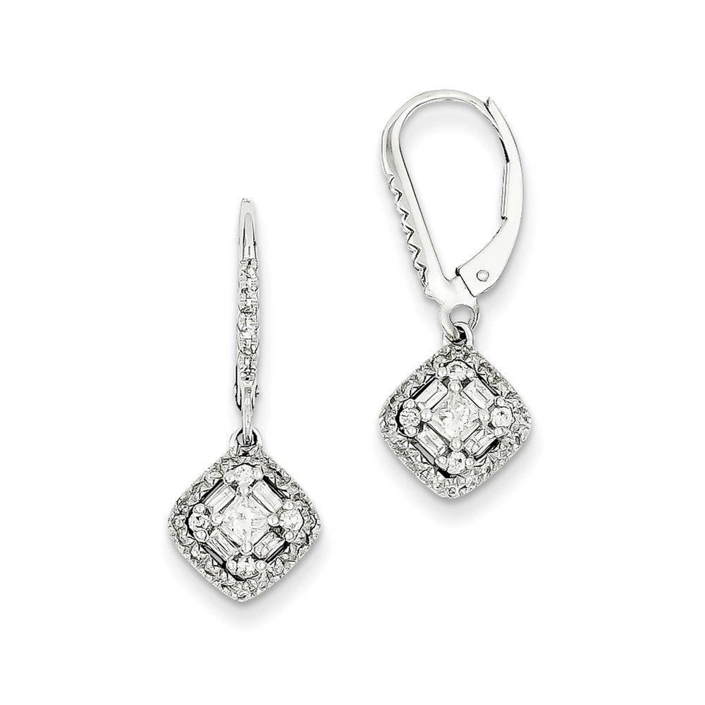 14k White Gold Real Diamond Leverback Earrings
