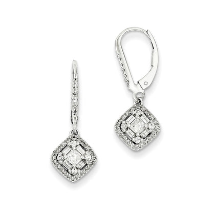 14k White Gold Real Diamond Leverback Earrings