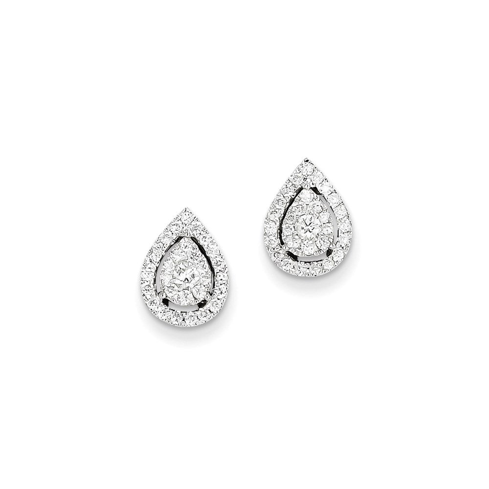 14K White Gold Real Diamond Post Earrings