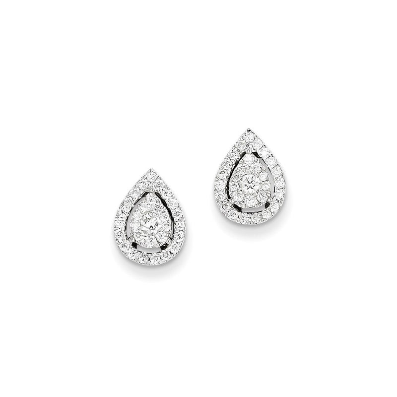 14K White Gold Real Diamond Post Earrings