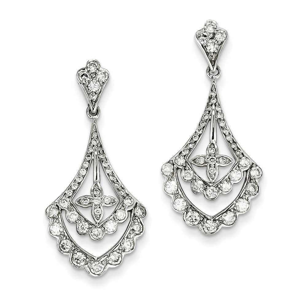 14k White Gold Real Diamond Dangle Post Earrings