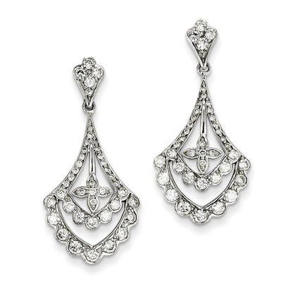 14k White Gold Real Diamond Dangle Post Earrings