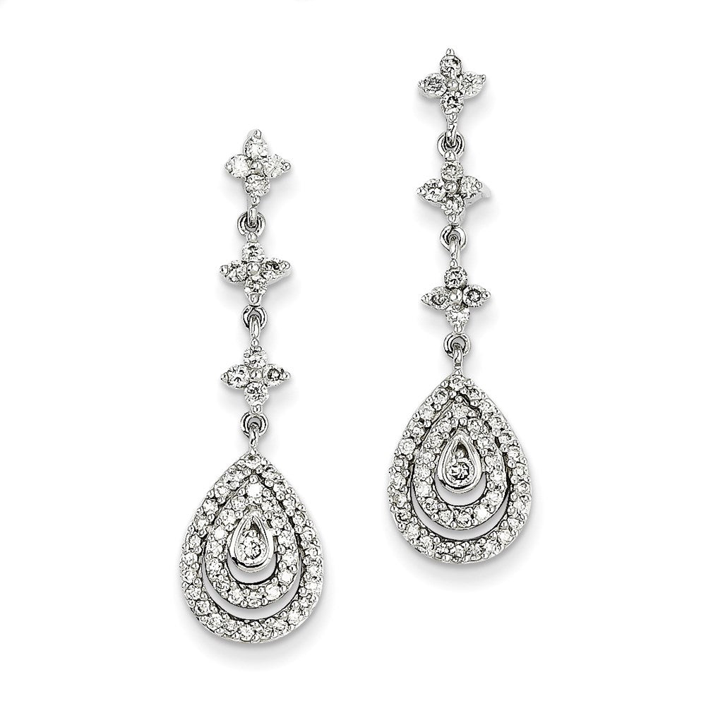 14k White Gold Real Diamond Dangle Post Earrings