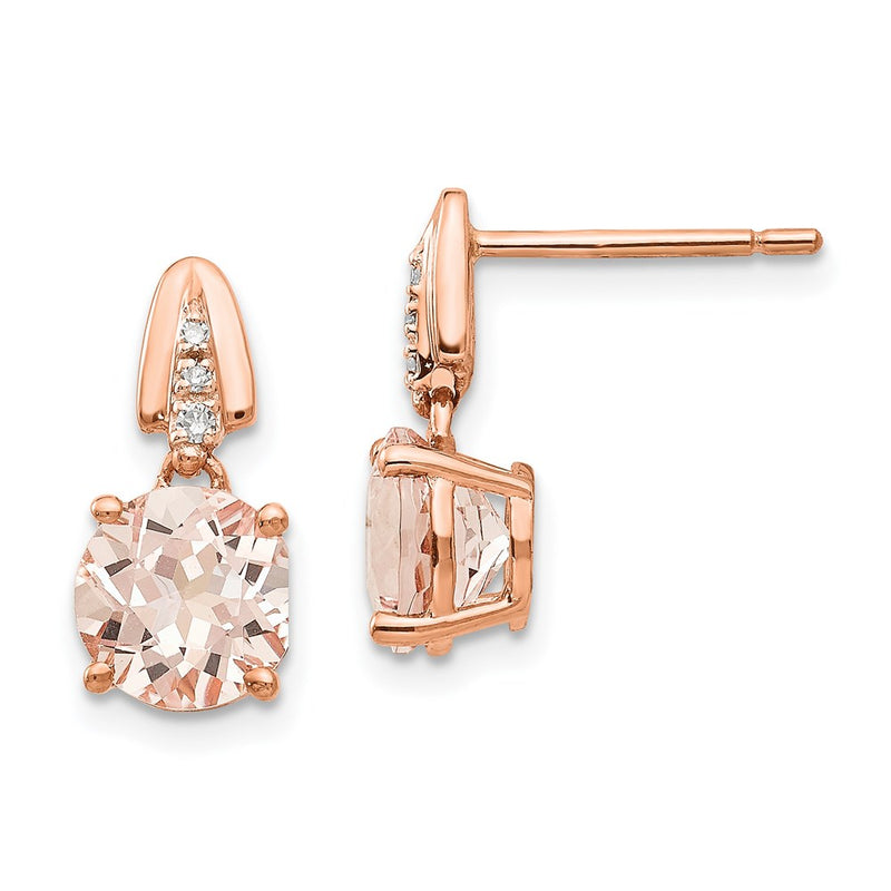 14k Rose Gold Real Diamond and Morganite Round Post Dangle Earrings