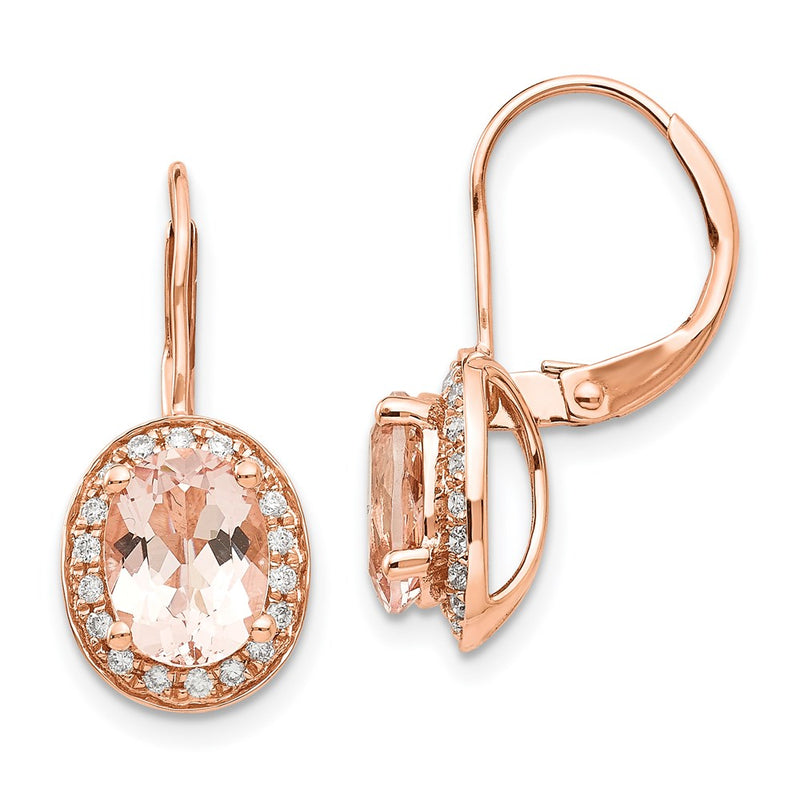 14k Rose Gold Morganite & Real Diamond Earring