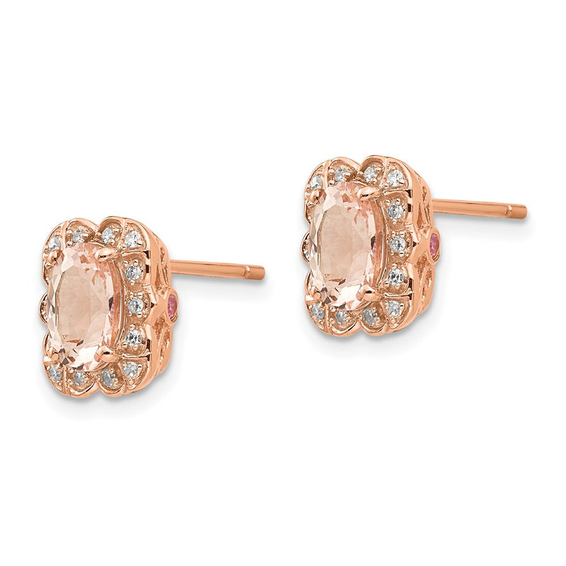 14k Rose Gold Real Diamond & Morganite Post Earrings