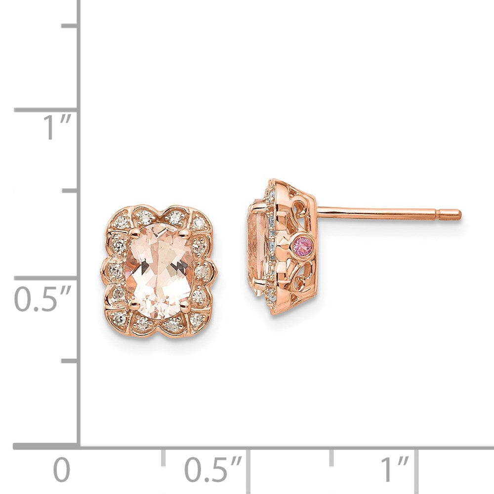 14k Rose Gold Real Diamond & Morganite Post Earrings