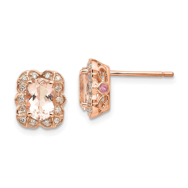 14k Rose Gold Real Diamond & Morganite Post Earrings