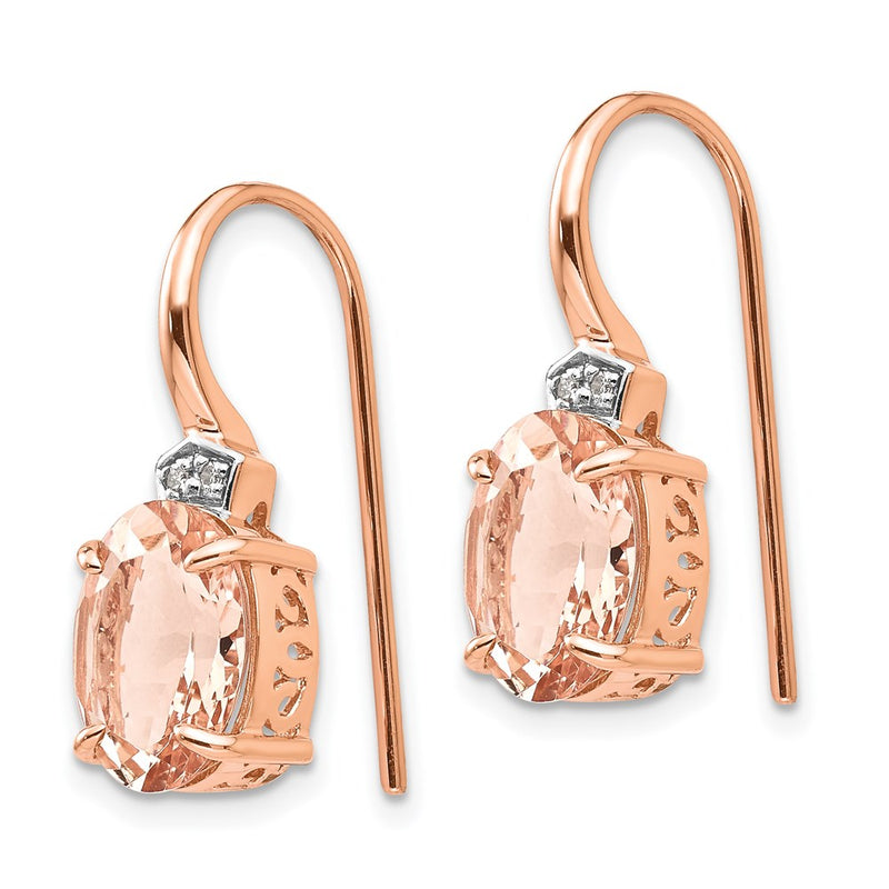14k Rose Gold Real Diamond and Morganite Dangle Earrings