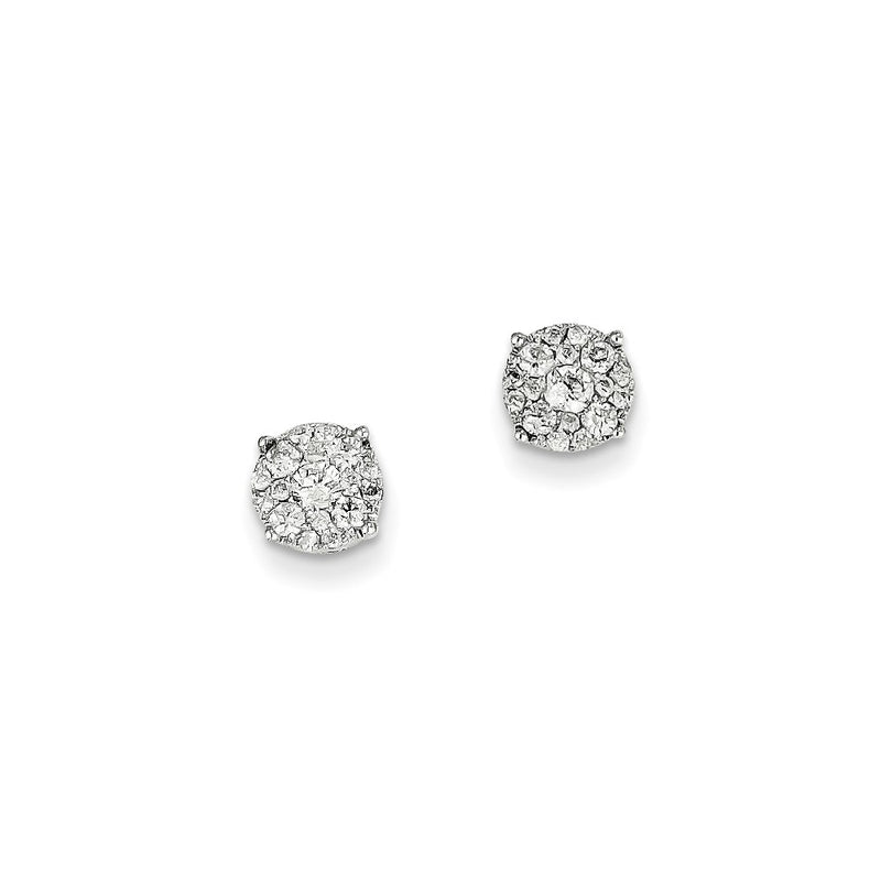 14k White Gold Real Diamond Round Post Earrings