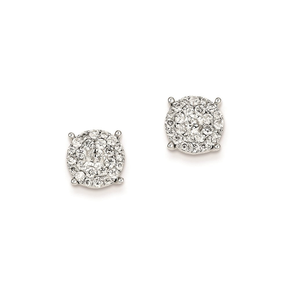 14k White Gold Real Diamond Round Post Earrings