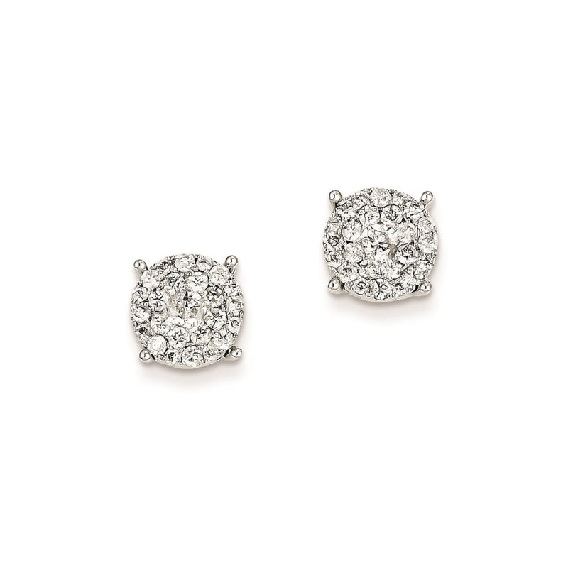 14k White Gold Real Diamond Round Post Earrings