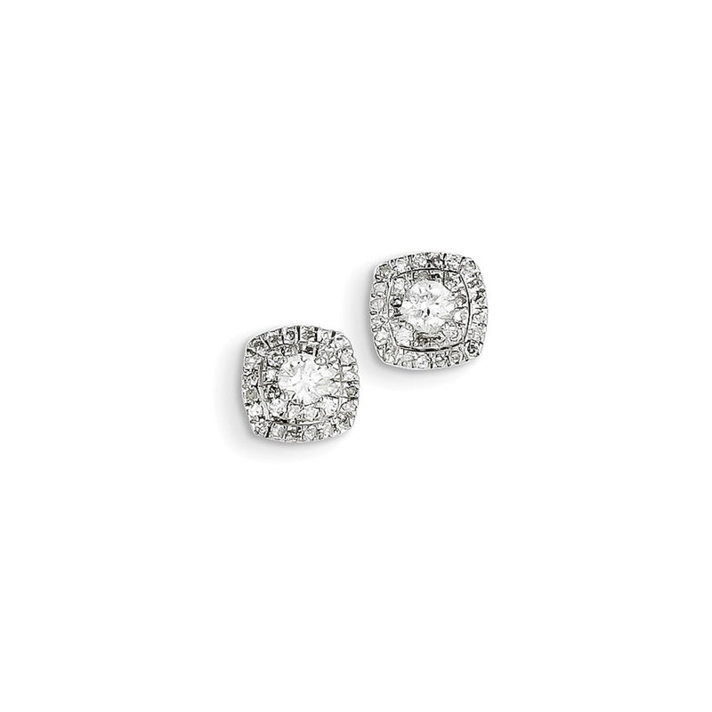 14k White Gold Real Diamond Halo Earrings