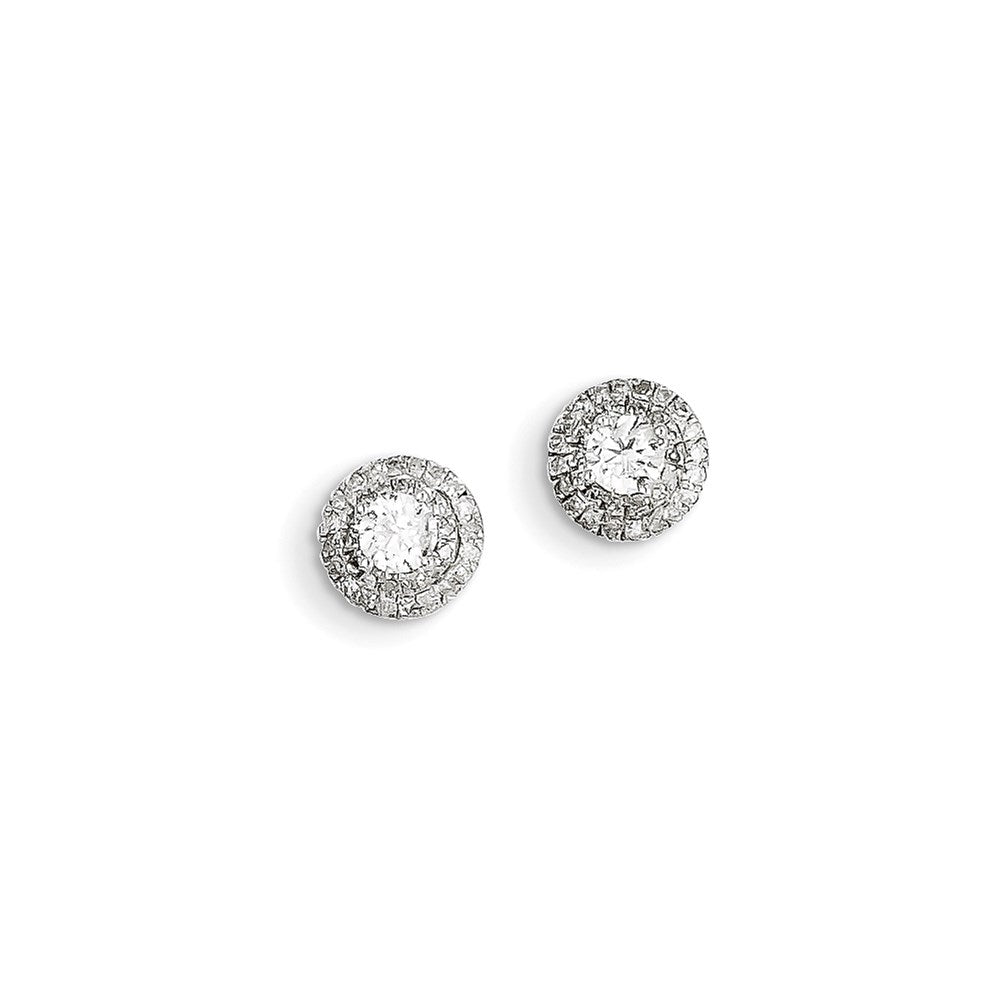 14k White Gold Real Diamond Halo Earrings