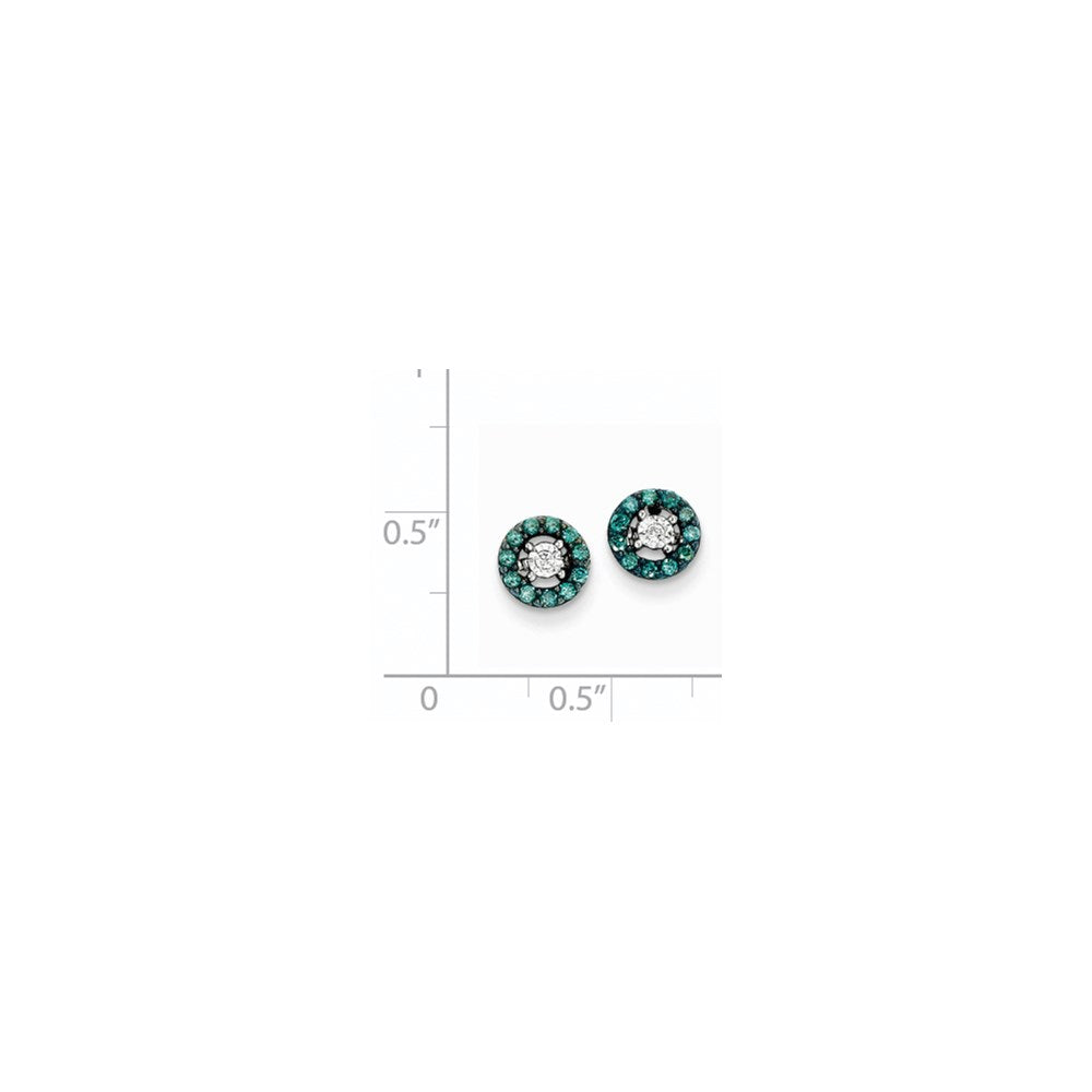 14k White Gold w/ Blue and White Real Diamond Post Earrings