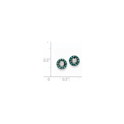 14k White Gold w/ Blue and White Real Diamond Post Earrings