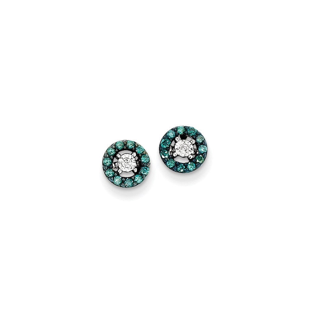 14k White Gold w/ Blue and White Real Diamond Post Earrings